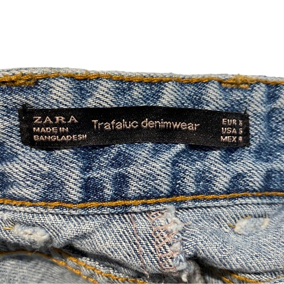 Zara Distressed Asymmetrical Blue Denim Midi Skirt - Picture 6 of 9